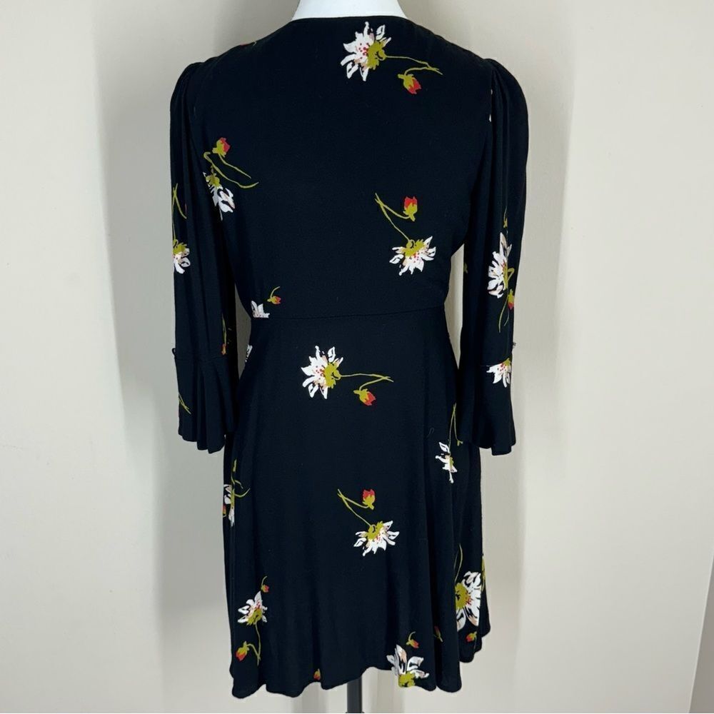 Free People Time on My Side Black Floral Bell Sleeve Boho Wrap Dress Size XS - Picture 7 of 14
